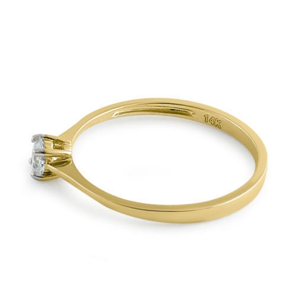 - Solid 14K Gold Small Solitaire CZ Ring - Picture 2 of 4
